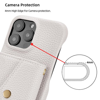 For iPhone 15 Pro Litchi Texture Horizontal Card Bag Holder Phone Case with Long Lanyard(White) - iPhone 15 Pro Cases by buy2fix | Online Shopping UK | buy2fix