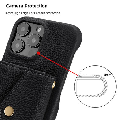 For iPhone 14 / 13 Litchi Texture Horizontal Card Bag Holder Phone Case with Long Lanyard(Black) - iPhone 14 Cases by buy2fix | Online Shopping UK | buy2fix