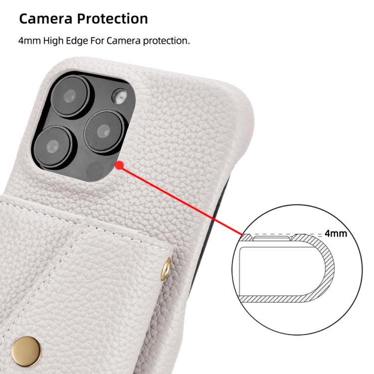 For iPhone 13 Pro Max Litchi Texture Horizontal Card Bag Holder Phone Case with Long Lanyard(White) - iPhone 13 Pro Max Cases by buy2fix | Online Shopping UK | buy2fix