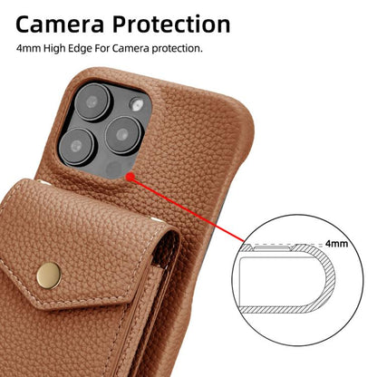For iPhone 16 Pro Max Litchi Texture Vertical Card Bag Holder Phone Case with Long Lanyard(Brown) - iPhone 16 Pro Max Cases by buy2fix | Online Shopping UK | buy2fix