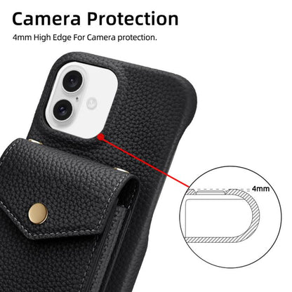 For iPhone 16 Plus Litchi Texture Vertical Card Bag Holder Phone Case with Long Lanyard(Black) - iPhone 16 Plus Cases by buy2fix | Online Shopping UK | buy2fix