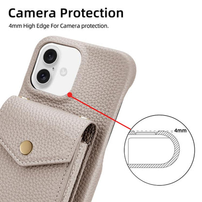 For iPhone 16 Plus Litchi Texture Vertical Card Bag Holder Phone Case with Long Lanyard(Grey) - iPhone 16 Plus Cases by buy2fix | Online Shopping UK | buy2fix