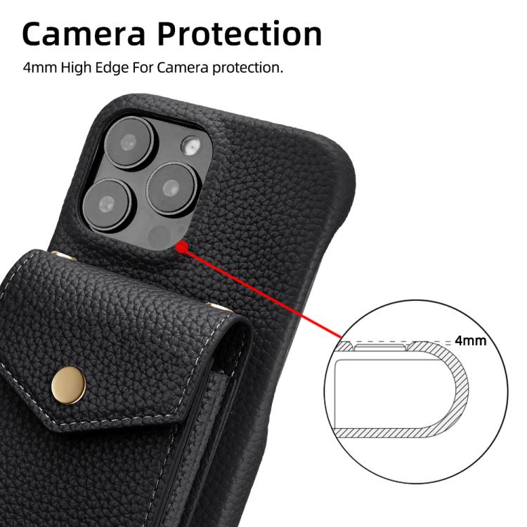 For iPhone 15 Pro Litchi Texture Vertical Card Bag Holder Phone Case with Long Lanyard(Black) - iPhone 15 Pro Cases by buy2fix | Online Shopping UK | buy2fix