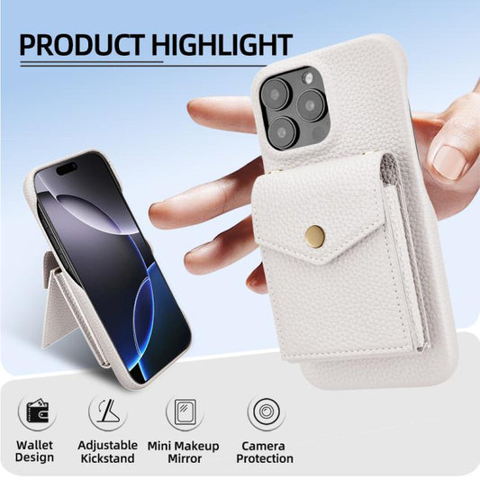For iPhone 15 Pro Litchi Texture Vertical Card Bag Holder Phone Case with Long Lanyard(White) - iPhone 15 Pro Cases by buy2fix | Online Shopping UK | buy2fix