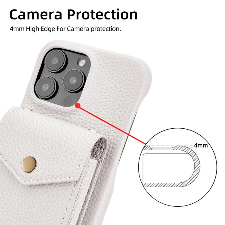 For iPhone 15 Pro Litchi Texture Vertical Card Bag Holder Phone Case with Long Lanyard(White) - iPhone 15 Pro Cases by buy2fix | Online Shopping UK | buy2fix