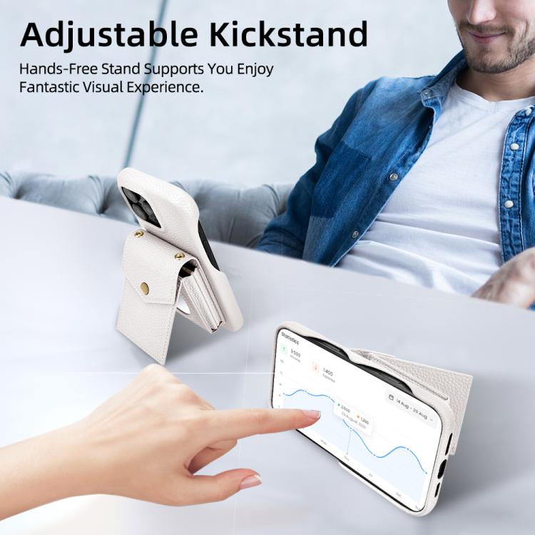 For iPhone 15 Pro Litchi Texture Vertical Card Bag Holder Phone Case with Long Lanyard(White) - iPhone 15 Pro Cases by buy2fix | Online Shopping UK | buy2fix