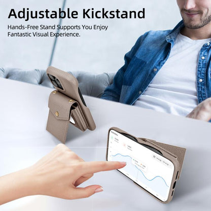 For iPhone 15 Litchi Texture Vertical Card Bag Holder Phone Case with Long Lanyard(Grey) - iPhone 15 Cases by buy2fix | Online Shopping UK | buy2fix