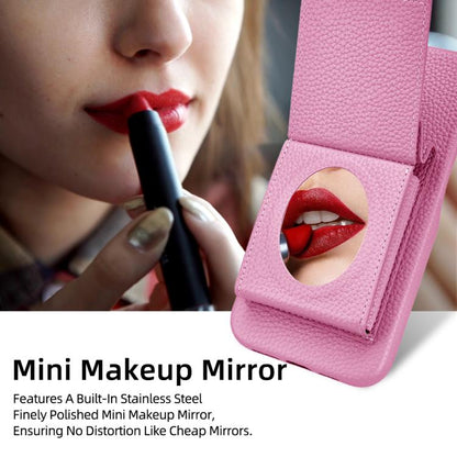 For iPhone 15 Litchi Texture Vertical Card Bag Holder Phone Case with Long Lanyard(Pink) - iPhone 15 Cases by buy2fix | Online Shopping UK | buy2fix