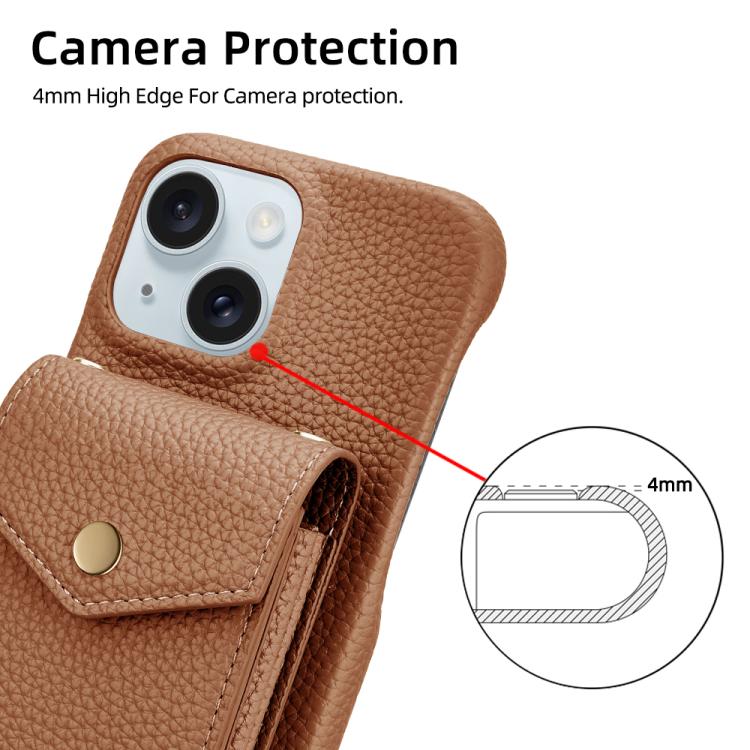For iPhone 14 / 13 Litchi Texture Vertical Card Bag Holder Phone Case with Long Lanyard(Brown) - iPhone 14 Cases by buy2fix | Online Shopping UK | buy2fix