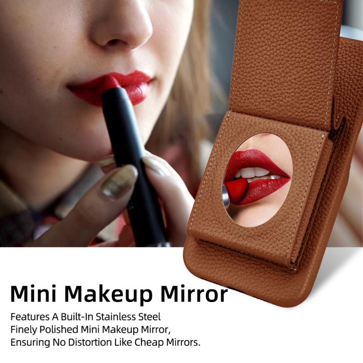 For iPhone 14 / 13 Litchi Texture Vertical Card Bag Holder Phone Case with Long Lanyard(Brown) - iPhone 14 Cases by buy2fix | Online Shopping UK | buy2fix