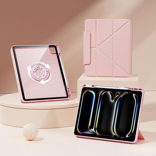 For iPad Pro 11 2024 Relieve Stress Rotatable Y-Fold Leather Tablet Case(Pink) - iPad Pro 11 2024 Cases by buy2fix | Online Shopping UK | buy2fix