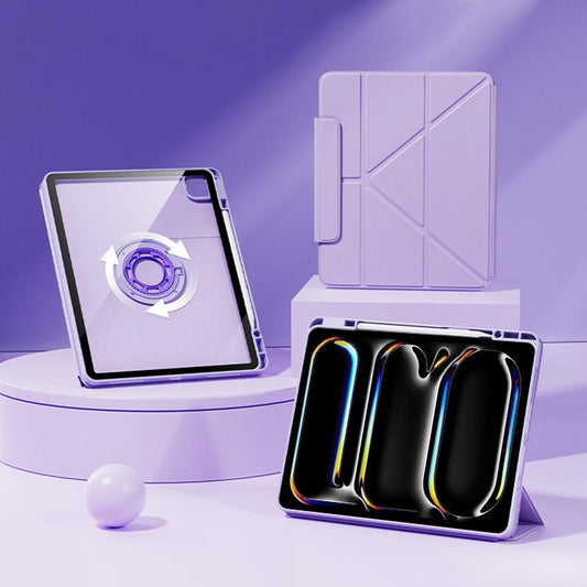 For iPad Pro 11 2024 Relieve Stress Rotatable Y-Fold Leather Tablet Case(Purple) - iPad Pro 11 2024 Cases by buy2fix | Online Shopping UK | buy2fix