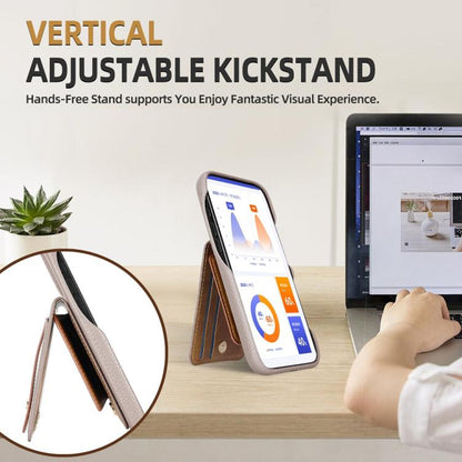 For iPhone 16 Pro Max Litchi Texture Leather Ring Card Bag Holder Phone Case(Grey) - iPhone 16 Pro Max Cases by buy2fix | Online Shopping UK | buy2fix