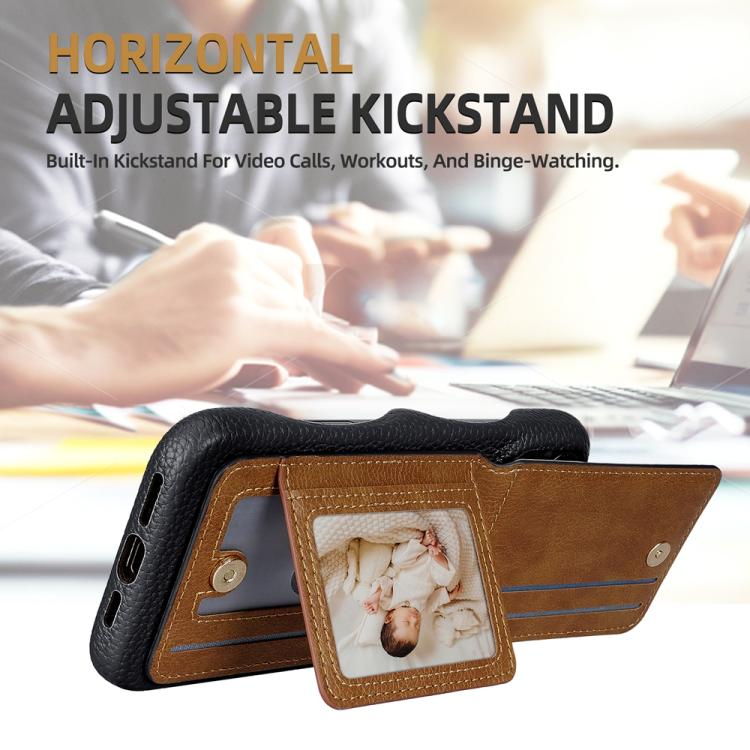 For iPhone 16 Pro Litchi Texture Leather Ring Card Bag Holder Phone Case(Black) - iPhone 16 Pro Cases by buy2fix | Online Shopping UK | buy2fix