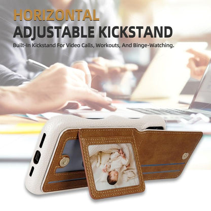 For iPhone 16 Plus Litchi Texture Leather Ring Card Bag Holder Phone Case(White) - iPhone 16 Plus Cases by buy2fix | Online Shopping UK | buy2fix
