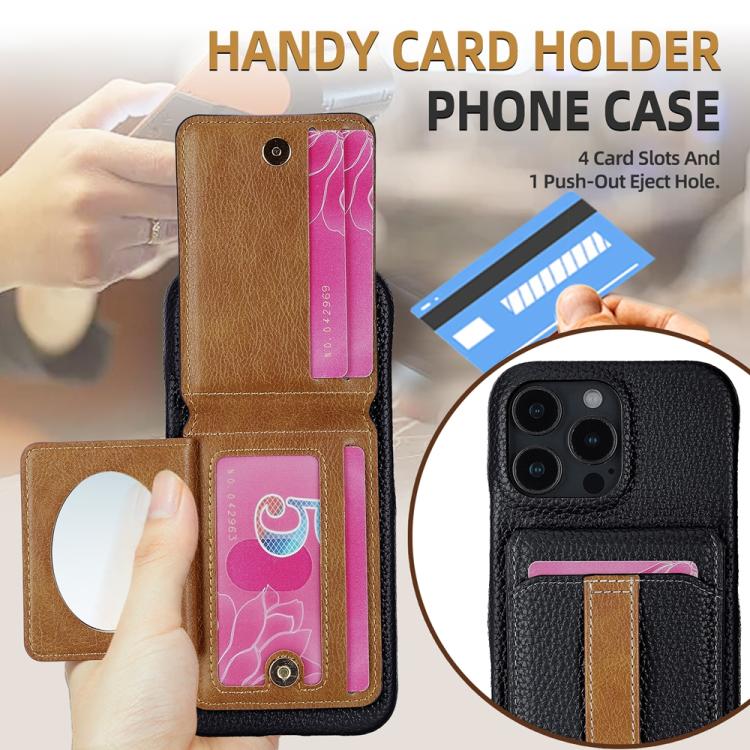 For iPhone 15 Pro Litchi Texture Leather Ring Card Bag Holder Phone Case(Black) - iPhone 15 Pro Cases by buy2fix | Online Shopping UK | buy2fix