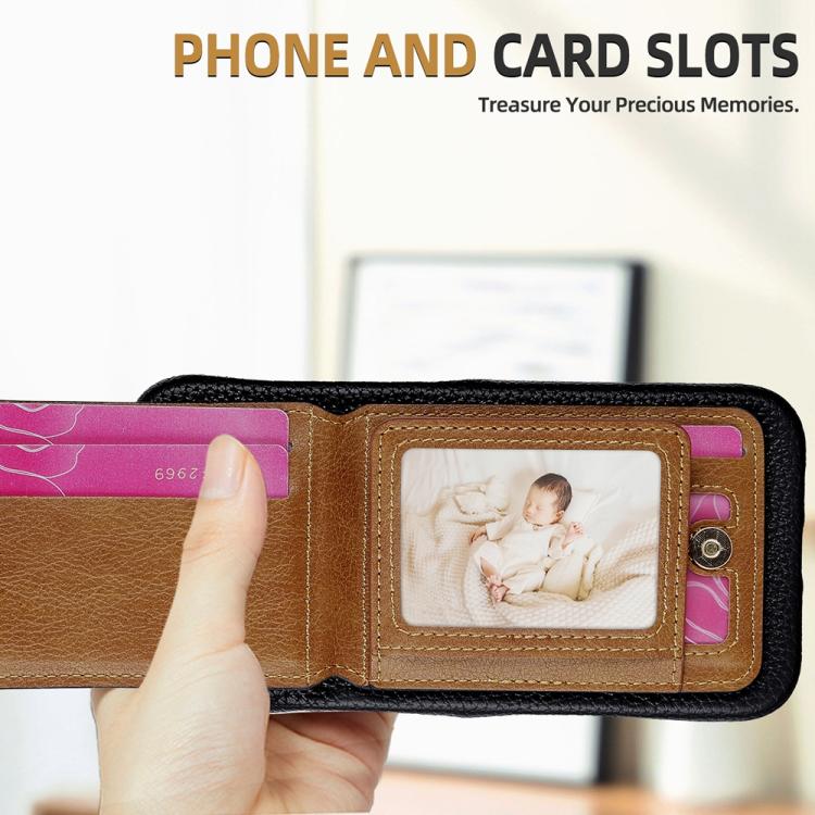 For iPhone 15 Pro Litchi Texture Leather Ring Card Bag Holder Phone Case(Black) - iPhone 15 Pro Cases by buy2fix | Online Shopping UK | buy2fix