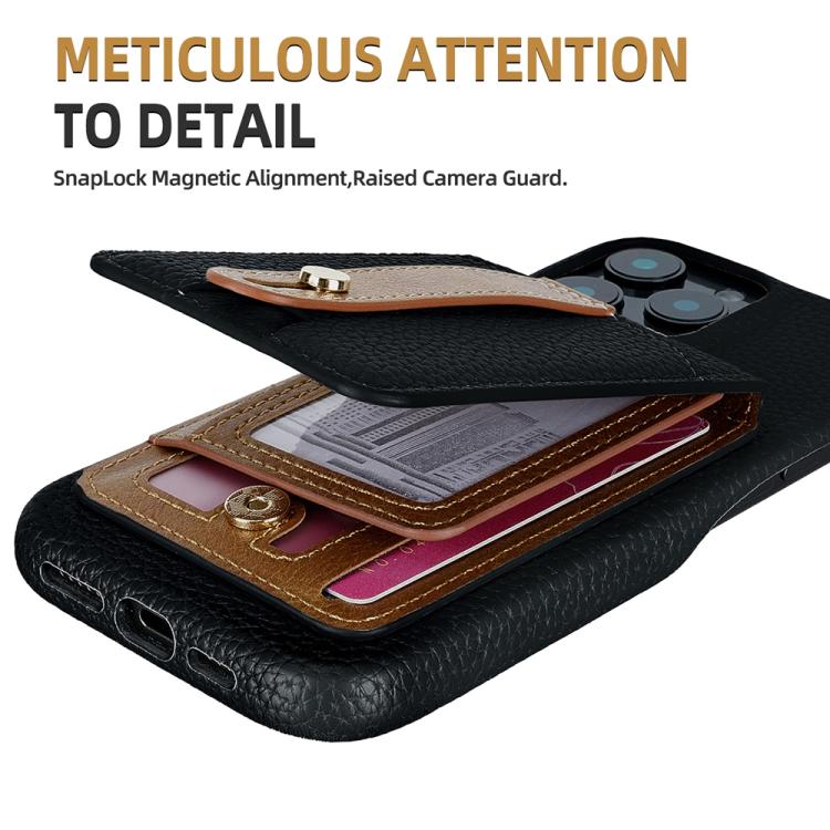 For iPhone 15 Pro Litchi Texture Leather Ring Card Bag Holder Phone Case(Black) - iPhone 15 Pro Cases by buy2fix | Online Shopping UK | buy2fix