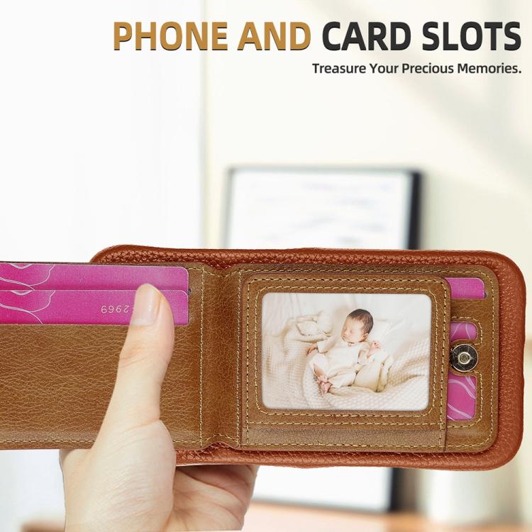 For iPhone 15 Pro Litchi Texture Leather Ring Card Bag Holder Phone Case(Brown) - iPhone 15 Pro Cases by buy2fix | Online Shopping UK | buy2fix