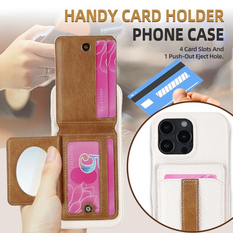 For iPhone 15 Pro Litchi Texture Leather Ring Card Bag Holder Phone Case(White) - iPhone 15 Pro Cases by buy2fix | Online Shopping UK | buy2fix
