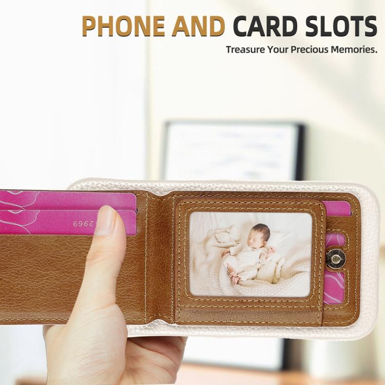 For iPhone 15 Pro Litchi Texture Leather Ring Card Bag Holder Phone Case(White) - iPhone 15 Pro Cases by buy2fix | Online Shopping UK | buy2fix