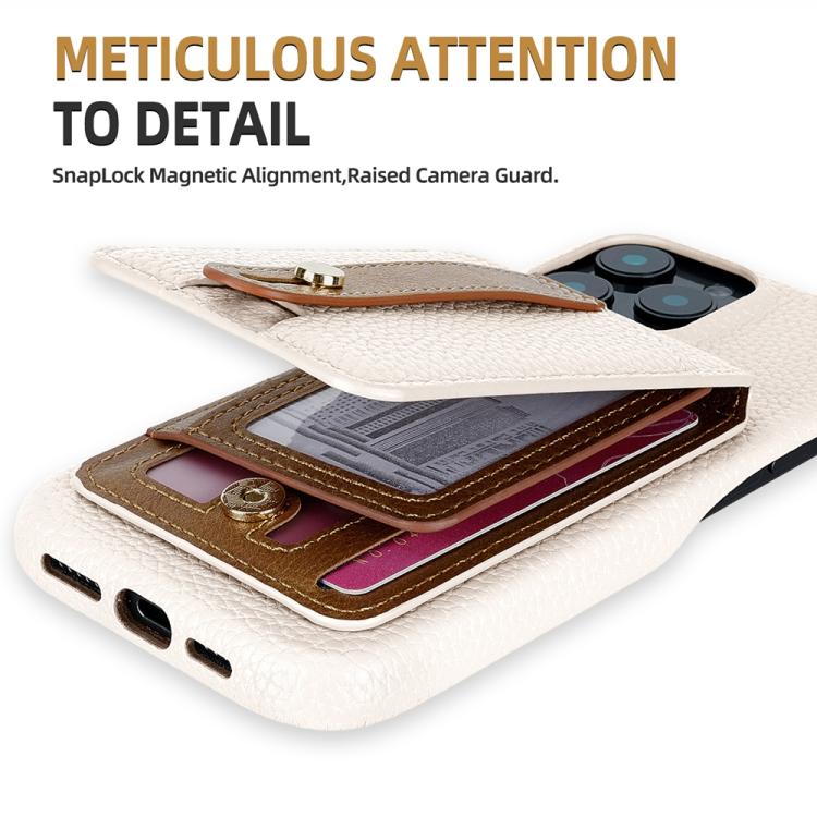 For iPhone 15 Pro Litchi Texture Leather Ring Card Bag Holder Phone Case(White) - iPhone 15 Pro Cases by buy2fix | Online Shopping UK | buy2fix