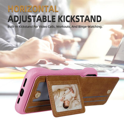 For iPhone 14 / 13 Litchi Texture Leather Ring Card Bag Holder Phone Case(Pink) - iPhone 14 Cases by buy2fix | Online Shopping UK | buy2fix