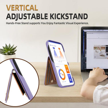 For iPhone 14 / 13 Litchi Texture Leather Ring Card Bag Holder Phone Case(Purple) - iPhone 14 Cases by buy2fix | Online Shopping UK | buy2fix