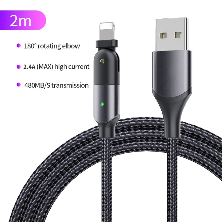 FXCL-WYA0G 2.4A USB to 8 Pin 180 Degree Rotating Elbow Charging Cable, Length:2m(Grey) by buy2fix