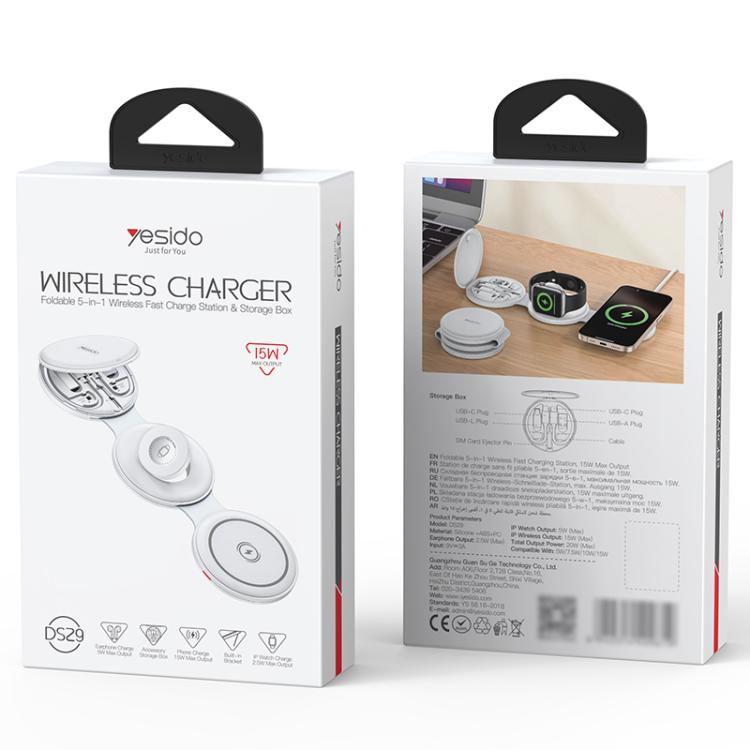 Yesido DS29 5 in 1 Foldable Wireless Charger for Phone / Watch / Earphone(White) - Wireless Charger by Yesido | Online Shopping UK | buy2fix