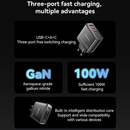 Yesido YC142 PD100W 2 USB-C , USB-A Three Ports GaN Fast Charger, Plug:EU Plug(Black) - USB Charger by Yesido | Online Shopping UK | buy2fix