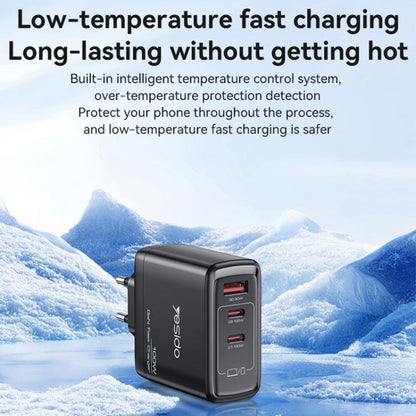 Yesido YC142 PD100W 2 USB-C , USB-A Three Ports GaN Fast Charger, Plug:EU Plug(Black) - USB Charger by Yesido | Online Shopping UK | buy2fix