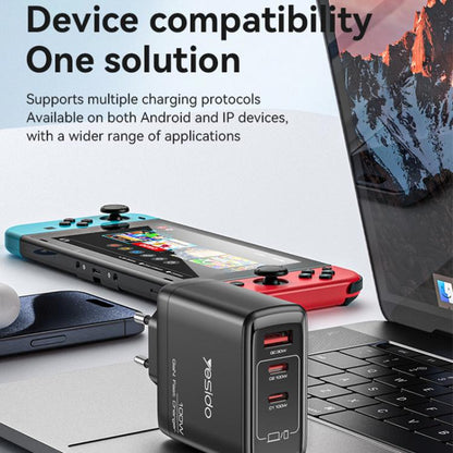 Yesido YC95 PD100W 2 USB-C , USB-A Three Ports GaN Fast Charger, Plug:UK Plug(Black) - USB Charger by Yesido | Online Shopping UK | buy2fix