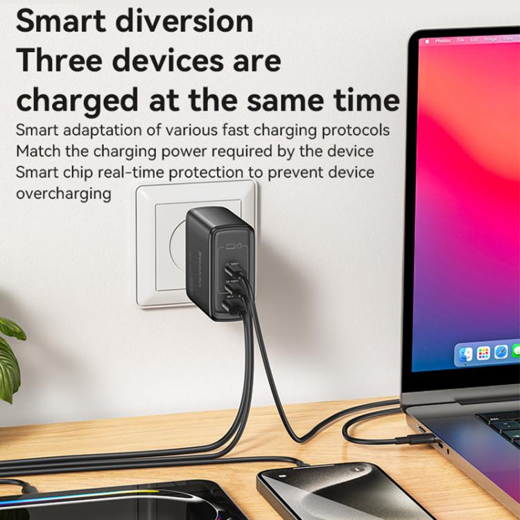 Yesido YC95 PD100W 2 USB-C , USB-A Three Ports GaN Fast Charger, Plug:UK Plug(Black) - USB Charger by Yesido | Online Shopping UK | buy2fix