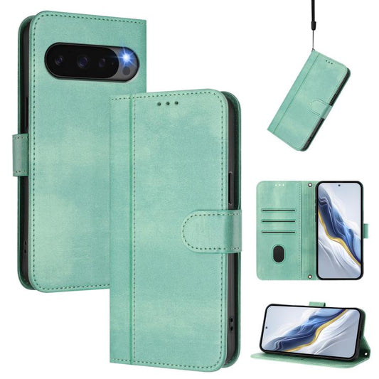 For Google Pixel 10 / 10 Pro / Pixel 9 / 9 Pro Line Splicing Buckle Retro Leather Phone Case(Mint Green) - Google Cases by buy2fix | Online Shopping UK | buy2fix