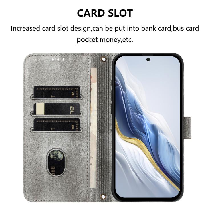 For Google Pixel 10 / 10 Pro / Pixel 9 / 9 Pro Line Splicing Buckle Retro Leather Phone Case(Grey) - Google Cases by buy2fix | Online Shopping UK | buy2fix