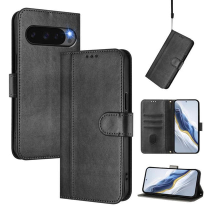 For Google Pixel 9 Pro XL / Pixel 10 Pro XL Line Splicing Buckle Retro Leather Phone Case(Black) - Google Cases by buy2fix | Online Shopping UK | buy2fix