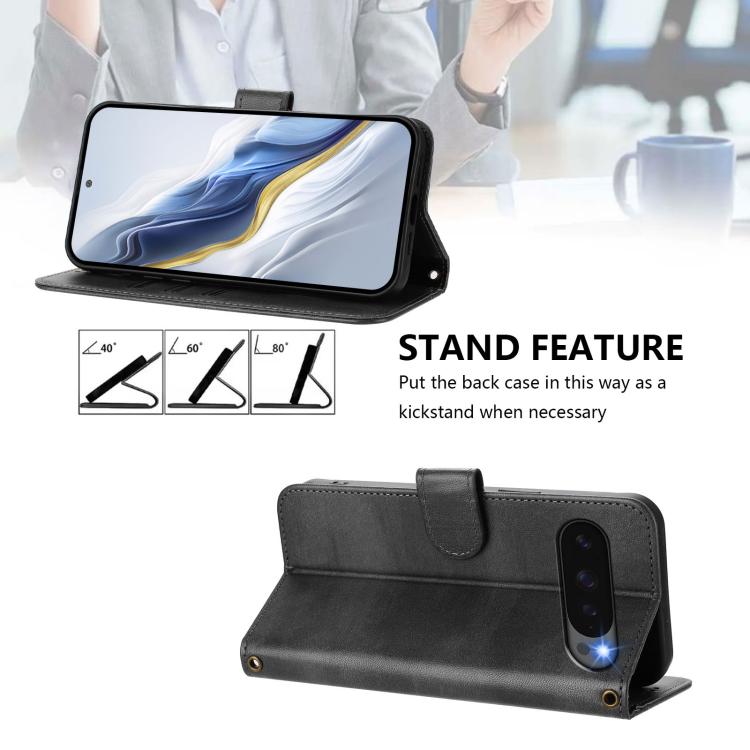 For Google Pixel 9 Pro XL / Pixel 10 Pro XL Line Splicing Buckle Retro Leather Phone Case(Black) - Google Cases by buy2fix | Online Shopping UK | buy2fix