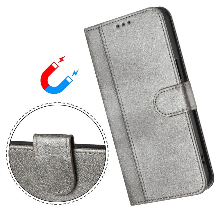 For Google Pixel 9 Pro XL / Pixel 10 Pro XL Line Splicing Buckle Retro Leather Phone Case(Grey) - Google Cases by buy2fix | Online Shopping UK | buy2fix