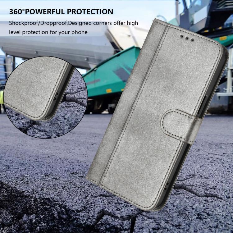 For Google Pixel 9 Pro XL / Pixel 10 Pro XL Line Splicing Buckle Retro Leather Phone Case(Grey) - Google Cases by buy2fix | Online Shopping UK | buy2fix