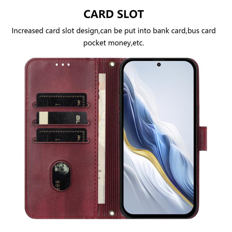 For Google Pixel 9 Pro XL / Pixel 10 Pro XL Line Splicing Buckle Retro Leather Phone Case(Wine Red) - Google Cases by buy2fix | Online Shopping UK | buy2fix