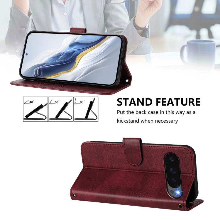 For Google Pixel 9 Pro XL / Pixel 10 Pro XL Line Splicing Buckle Retro Leather Phone Case(Wine Red) - Google Cases by buy2fix | Online Shopping UK | buy2fix