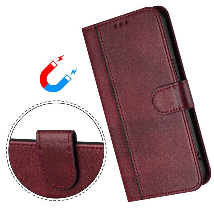 For Google Pixel 9 Pro XL / Pixel 10 Pro XL Line Splicing Buckle Retro Leather Phone Case(Wine Red) - Google Cases by buy2fix | Online Shopping UK | buy2fix