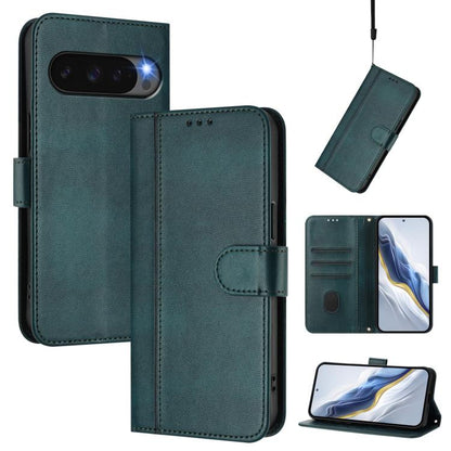 For Google Pixel 9 Pro XL / Pixel 10 Pro XL Line Splicing Buckle Retro Leather Phone Case(Dark Green) - Google Cases by buy2fix | Online Shopping UK | buy2fix
