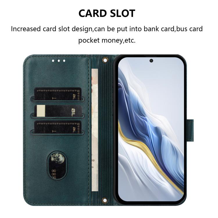 For Google Pixel 9 Pro XL / Pixel 10 Pro XL Line Splicing Buckle Retro Leather Phone Case(Dark Green) - Google Cases by buy2fix | Online Shopping UK | buy2fix