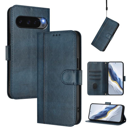 For Google Pixel 9 Pro XL / Pixel 10 Pro XL Line Splicing Buckle Retro Leather Phone Case(Dark Blue) - Google Cases by buy2fix | Online Shopping UK | buy2fix