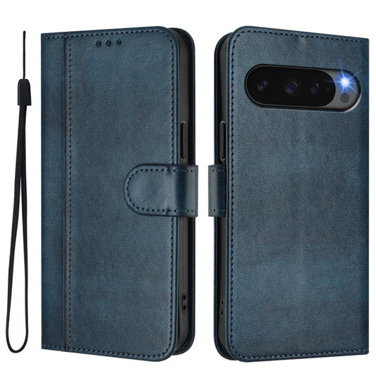 For Google Pixel 9 Pro XL / Pixel 10 Pro XL Line Splicing Buckle Retro Leather Phone Case(Dark Blue) - Google Cases by buy2fix | Online Shopping UK | buy2fix