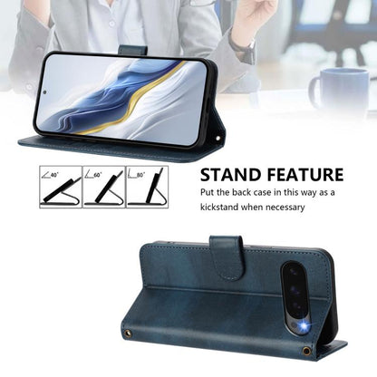 For Google Pixel 9 Pro XL / Pixel 10 Pro XL Line Splicing Buckle Retro Leather Phone Case(Dark Blue) - Google Cases by buy2fix | Online Shopping UK | buy2fix