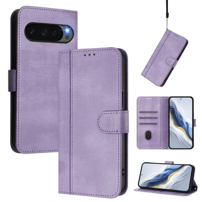 For Google Pixel 9 Pro XL / Pixel 10 Pro XL Line Splicing Buckle Retro Leather Phone Case(Purple) - Google Cases by buy2fix | Online Shopping UK | buy2fix