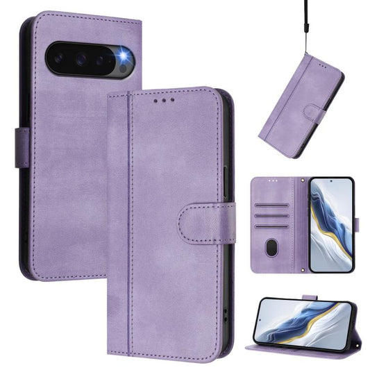 For Google Pixel 9 Pro XL / Pixel 10 Pro XL Line Splicing Buckle Retro Leather Phone Case(Purple) - Google Cases by buy2fix | Online Shopping UK | buy2fix
